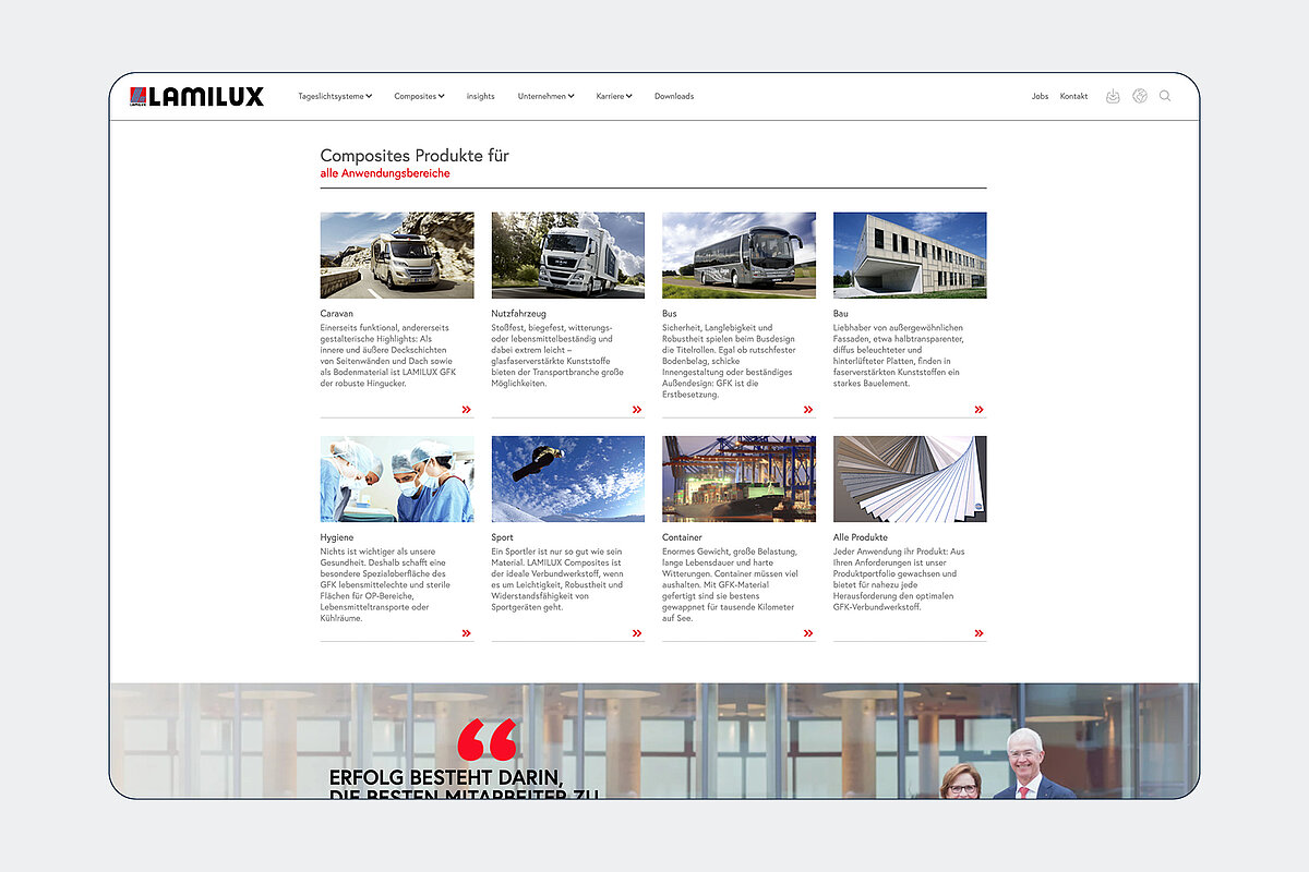 Facelift Lamilux Zu sehen ist ein Bild vom Facelift der Lamilux Website.