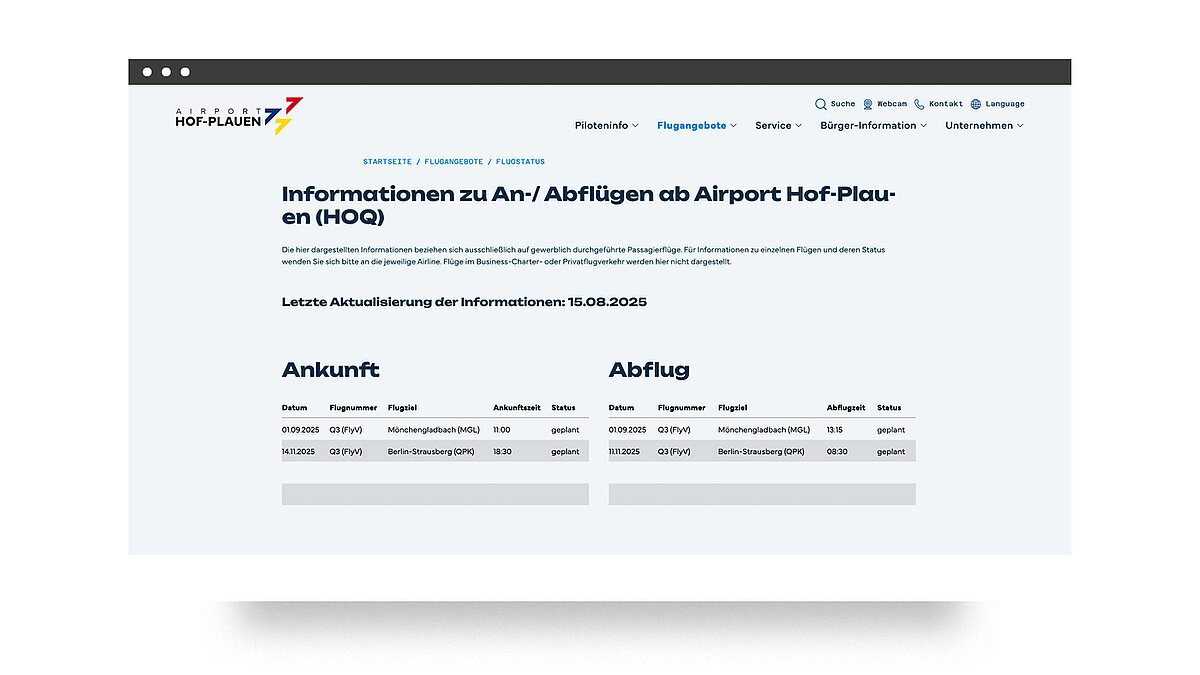 Informationen zu An- und Abflügen am Airport Hof-Plauen