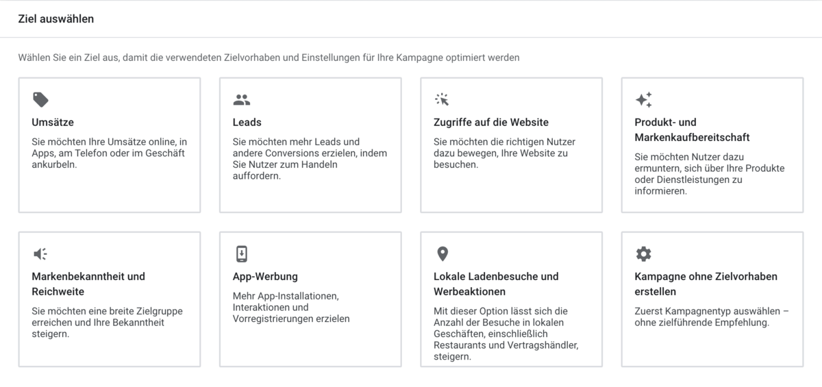 Kampagnen-Ziele Google Ads Kampagnen-Ziele für Google Ads