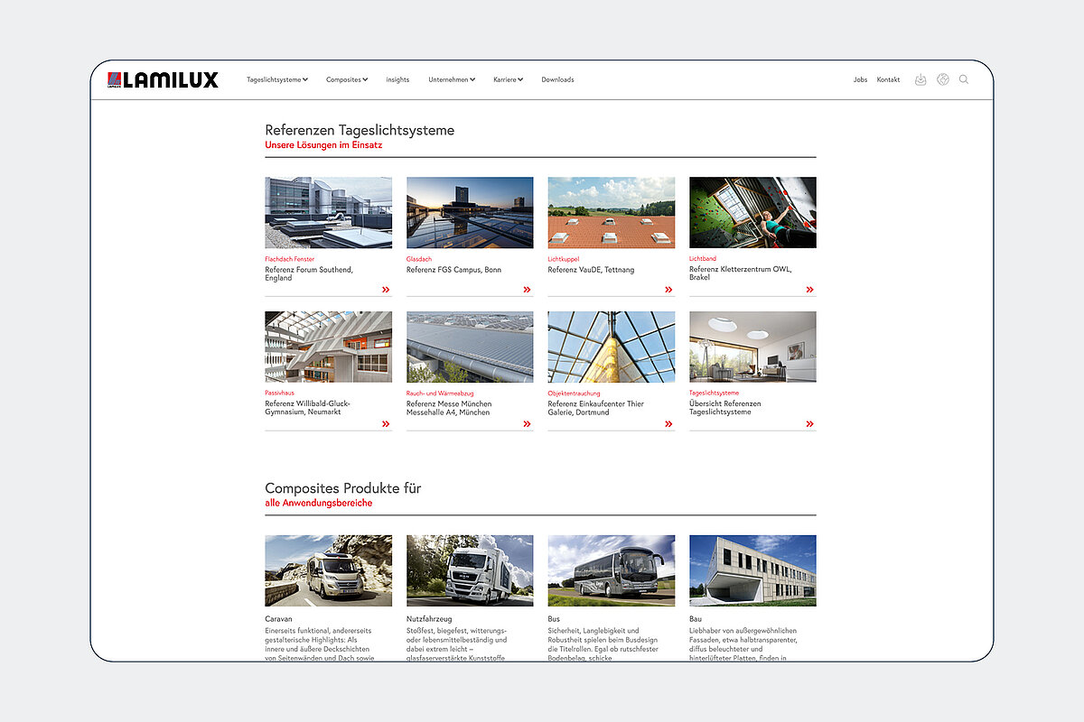 Facelift Lamiliux Zu sehen ist ein Bild vom Facelift der Lamilux Website.