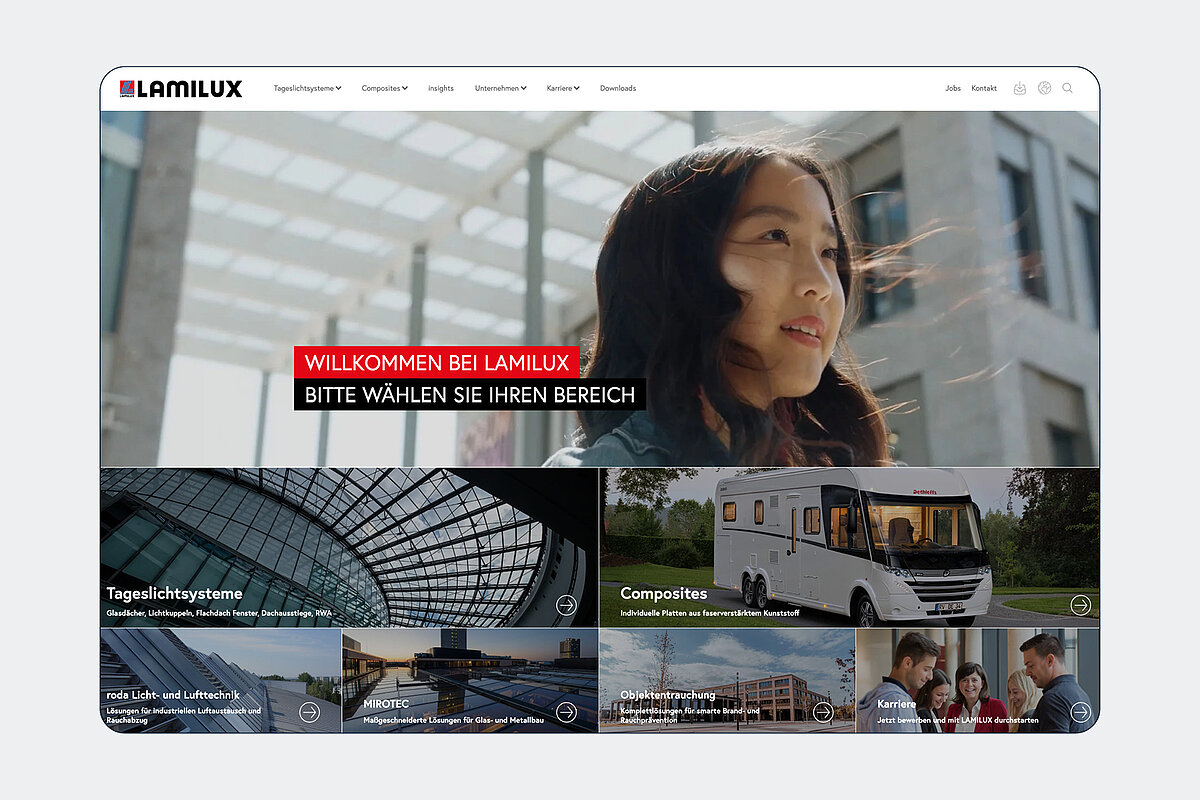 Facelift Lamilux Zu sehen ist ein Bild vom Facelift der Lamilux Website.