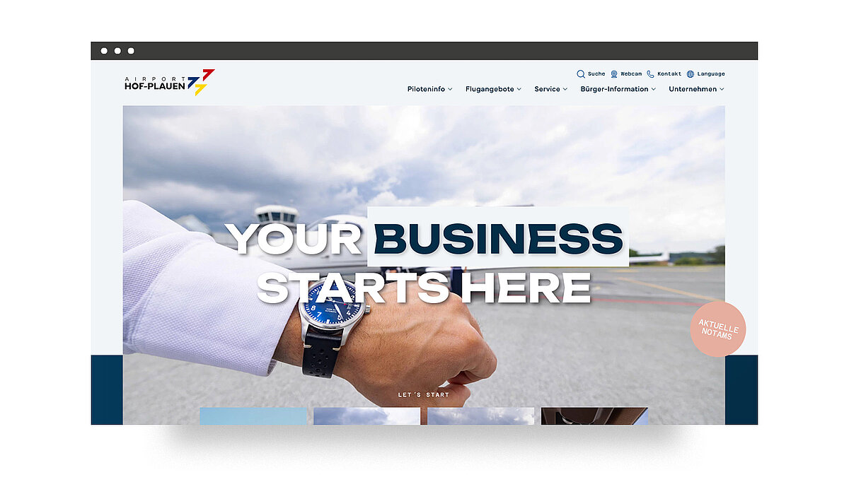 Das Bild zeigt einen Ausschnitt der Startseite des neuen Internet-Auftritts des Airport Hof-Plauen