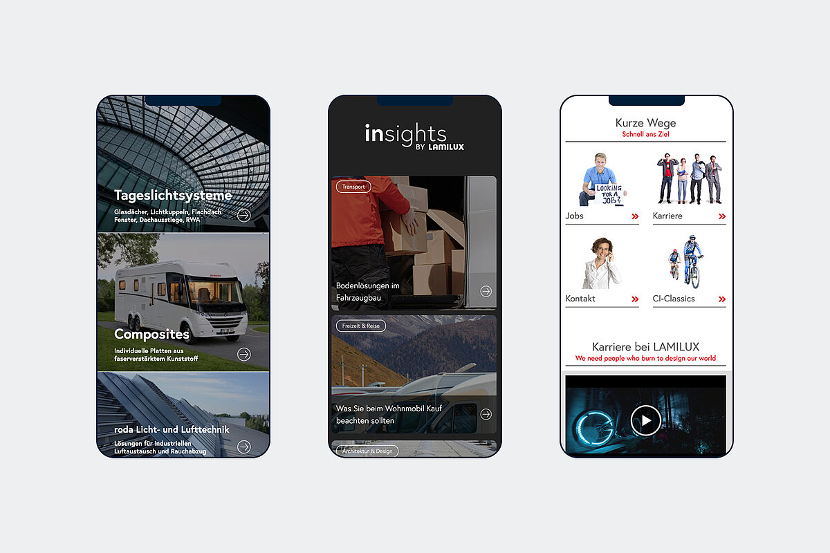 Facelift Lamilux Zu sehen sind Bilder vom Facelift der Lamilux Website.