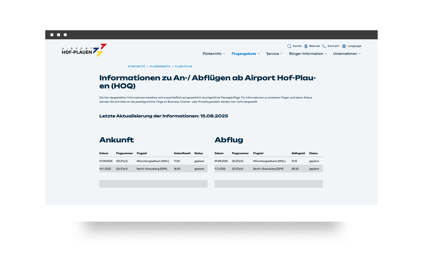 Informationen zu An- und Abflügen am Airport Hof-Plauen